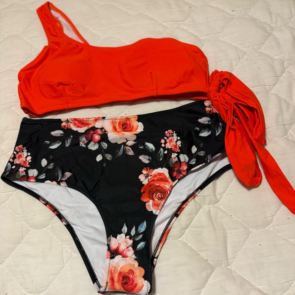 Vibrant Red Floral Bikini Set